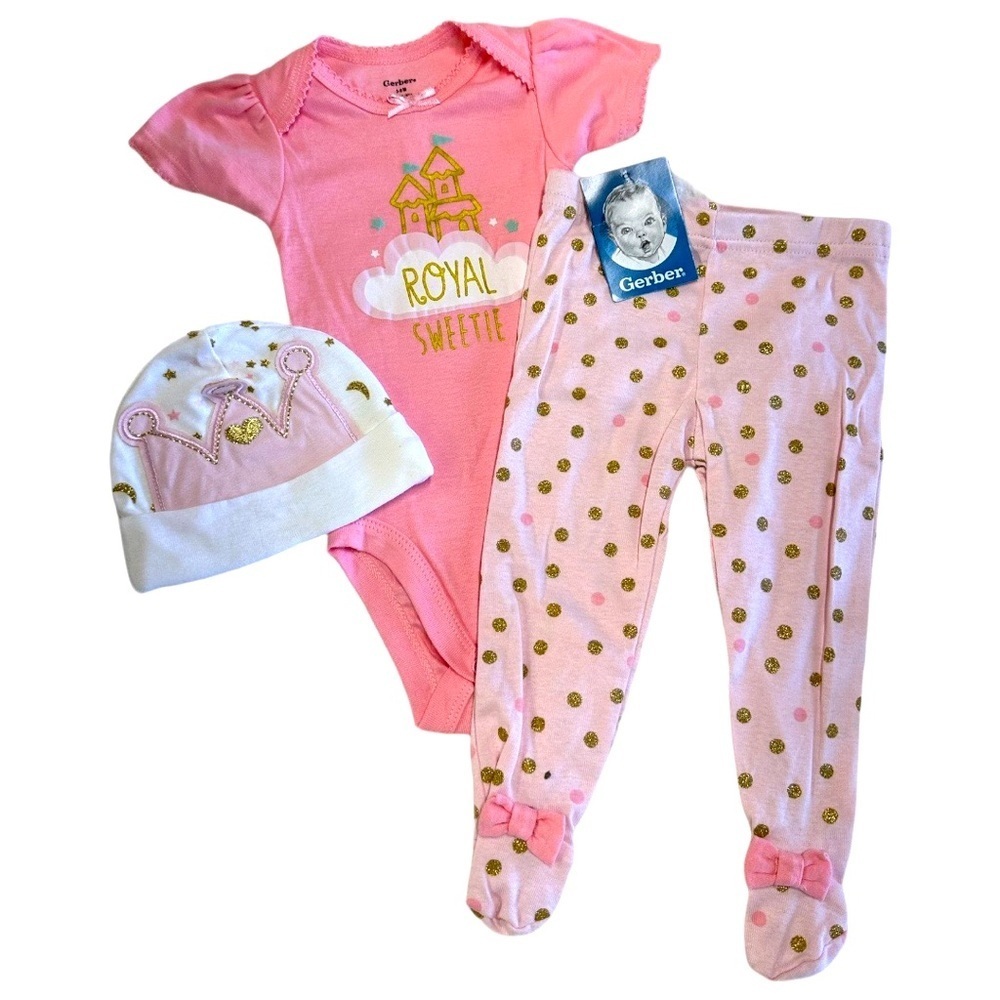 Gerber 3-6M 3 pc Matching Outfit Baby Girl Royal Sweetie new​